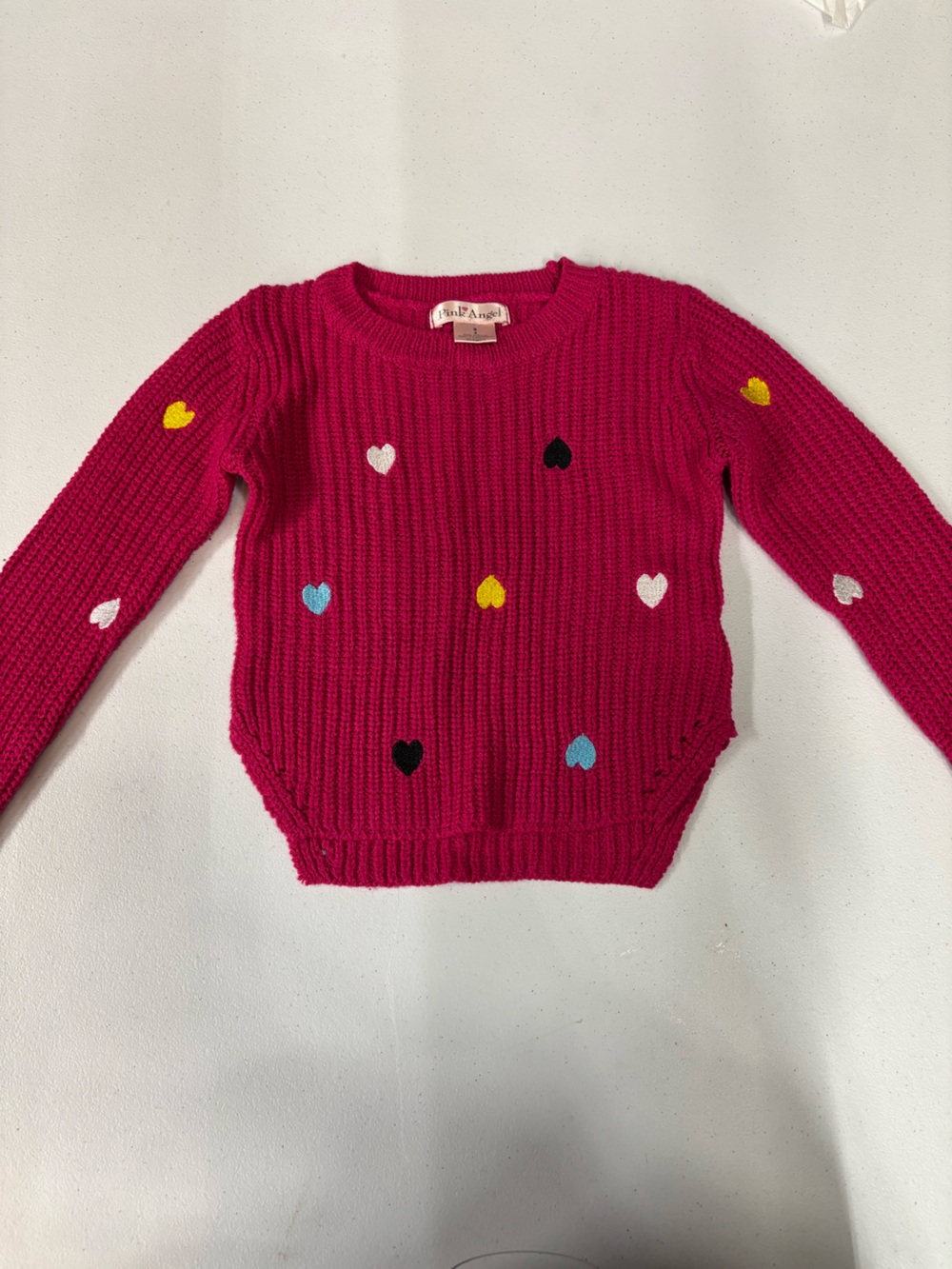 Kids Fuchsia Heart-Appliqué Knit Sweater